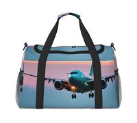 Airplane in The Evening Lights - Bolsa de viaje funcional con estampado de luces de noche, bolsa de viaje plegable para fin de semana