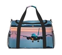 Airplane In The Evening Lights - Bolsa de viaje para mujeres y hombres, para aventuras al aire libre, ideal para acampar y senderismo, Negro -, Talla única