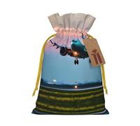 Airplane In The Evening Lights - Bolsas de regalo reutilizables con cordón, perfectas para vacaciones y fiestas