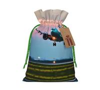 Airplane In The Evening Lights - Bolsas de regalo reutilizables con cordón, perfectas para vacaciones y fiestas