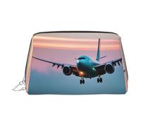 Airplane in The Evening Lights - Organizador de maquillaje listo para viajar, bolsa de aseo portátil para mujer, Silver, Talla única, Neceser