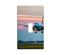 Airplane in The Evening Lights - Placa de pared con impresión de luces nocturnas, 1 placa de pared para interruptor de luz de palanca única