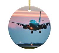 Airplane in the Evening Lights Print 7.4 cm Ceramic Christmas Tree Ornament Christmas Pendants Hanging Decor Home Festive