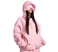 Airplane Mode Travel Hoodie with Eye Mask Built In, Comfort Airplane Mode Travel Hoodies with Hidden Pockets,Blanket Hoodie for Women Men (Pink,L)