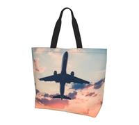 Airplane Sunset Sky - Bolsa de hombro con estampado de cielo - Bolsa de hombro - Para viajes, yoga, playa, compras, viajes, regalo para hombres y mujeres