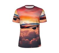Airplane Sunsets Sky Print - Camiseta de manga corta para hombre, transpirable, ligera, para verano, gimnasio, entrenamiento, uso casual, Negro -, XXX-Large