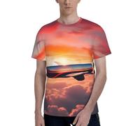 Airplane Sunsets Sky Print - Camiseta de manga corta para hombre, transpirable, para verano, para deportes, vacaciones, uso diario, Negro, M