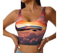Airplane Sunsets Sky Print - Chaleco deportivo para mujer, ligero y transpirable, para entrenamiento, fitness, moda, Negro, S Corto