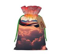 Airplane Sunsets Sky Print Christmas Drawstring Gift Bags with Cards For Christmas Party Decorations Holiday
