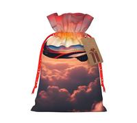 Airplane Sunsets Sky Print Christmas Drawstring Gift Bags with Cards For Christmas Party Decorations Holiday