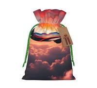 Airplane Sunsets Sky Print Christmas Drawstring Gift Bags with Cards For Christmas Party Decorations Holiday