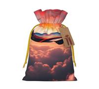 Airplane Sunsets Sky Print Christmas Drawstring Gift Bags with Cards For Christmas Party Decorations Holiday