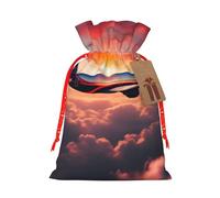 Airplane Sunsets Sky Print Christmas Drawstring Gift Bags with Cards For Christmas Party Decorations Holiday