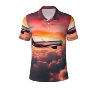 Airplane Sunsets Sky Print Polo, polo, versátil, transpirable, cómodo, manga corta, informal, ropa de verano, Negro -, XX-Large