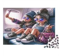 Airplane Travel Girls Colourful Girls on Plane 1000 Pcs Jigsaws for Adults The Impossible Challenge Fun Present 52x38cm/1000pcs