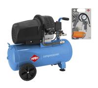 Airpress 36888, Compresor de aire de 2 pistones HL 425-50 8 bar 3 CV / 2,2 kW 260 l/min 50 L + Kit de accesorios neumáticos