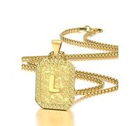 Airrty Collar con colgante de letra inicial para hombres y mujeres, chapado en oro de 18 quilates, collar de cadena de cuerda de 20 pulgadas con inicial para hombre, Acero inoxidable, No es una piedra