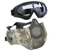 Airsoft - Juego de equipo de protección, máscaras de malla de media cara con protección auditiva y gafas para CS/caza, paintball y disparo (ACU)