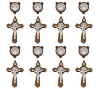 Airssory 10 juegos de crucifijo de San Benito y centro de mesa, dijes de madera con cruz religiosa para manualidades, pulseras, collares, aretes, bolsas, llaveros