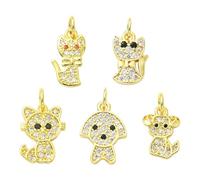 Airssory 10 piezas de 5 estilos de circonita cúbica de latón con temática de mascotas, color dorado, diseño de gato, perro, animales, para bricolaje, joyería, pulsera, collar, aretes, bolsa, llavero