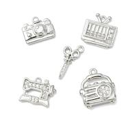 Airssory 10 piezas de 5 estilos de circonita cúbica de latón con temática retro para TV, radio, cámara, máquina de coser, dijes de tijera, para bricolaje, joyería, pulsera, collar, aretes, bolsa