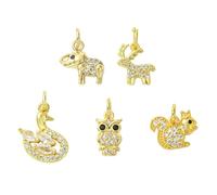 Airssory 10 piezas de 5 estilos de circonita cúbica de latón, encantadores, animales, ciervo, cisne, búho, elefante, dijes para bricolaje, joyería, collar, pulsera, aretes, manualidades, bolsa