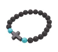 Airssory 10 pulseras elásticas de piedra de lava sintética con diseño de cruz negra con cuentas de piedras preciosas naturales para manualidades, joyas, pulseras, manualidades, 5,1 cm