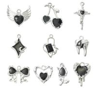 Airssory 20 dijes esmaltados con temática gótica negra, 10 estilos, punk, corazón, cruz, estrella, alas para bricolaje, joyas, pulseras, collares, aretes, bolsos, llaveros, decoración de teléfono