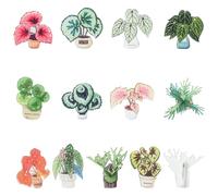 Airssory 24 broches de solapa de 12 estilos para plantas en maceta, acrílico, diseño de hoja de Monstera, para mochila, ropa, bolsas, sombrero, chaqueta, decoración