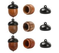 Airssory 3 dijes de madera con forma de caja de bellota de 3 colores, diseño de ardilla de otoño, recipiente secreto de comida con tapón de rosca para bricolaje, joyería, pulsera, collar, llavero