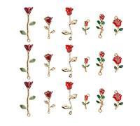 Airssory 30 piezas de 6 formas de flor de rosa roja, dijes de metal, pequeños colgantes esmaltados, surtidos para el día de San Valentín, pendientes, collar, fabricación de joyas, 38 x 17 mm