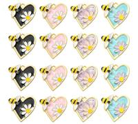 Airssory 32 dijes esmaltados de corazón con flores y abejas de 4 colores para manualidades, joyas, pulseras, collares, aretes, bolsos, llaveros