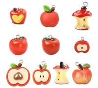 Airssory 40 piezas de 10 estilos de imitación de resina roja en forma de manzana, encantadores, dijes de frutas para bricolaje, joyas, pulseras, collares, aretes, manualidades, bolsos, llaveros