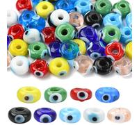 Airssory 45 cuentas redondas de cristal de Murano de 10 mm, 9 colores, planas, redondas, de ojo de la suerte, cuentas espaciadoras para manualidades, joyas, pulseras, collares, aretes, manualidades