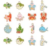 Airssory 48 piezas de 12 estilos encantadores animales del océano esmaltados, tortuga, ballena, cangrejo, pulpo, concha para bricolaje, joyería, pulsera, collar, aretes, bolsa, llavero, decoración de