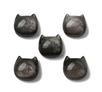 Airssory 5 cuentas de obsidiana con forma de cabeza de gato negro con brillo dorado natural para hacer joyas, pulseras, collares, aretes, manualidades, bolsas de decoración, 5 unidades
