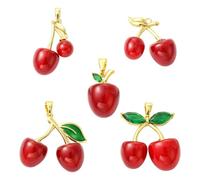 Airssory 5 dijes colgantes de latón de cereza roja de 5 estilos de imitación de bayas de frutas para bricolaje, joyas, pulseras, collares, aretes, bolsa a granel, llavero, decoración de teléfono