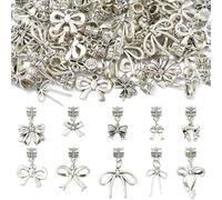Airssory 60 piezas de 10 estilos de estilo tibetano con lazo europeo colgantes de plata envejecida, pajarita de gran agujero para bricolaje, joyería, pulsera, collar, aretes, bolsa, llavero