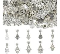 Airssory 60 piezas de 10 estilos tibetanos de mano Hamsa mano europea colgantes colgantes de plata antigua Buddha judío agujero grande para bricolaje, joyería, pulsera, collar, bolsa, llavero