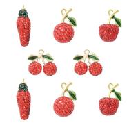 Airssory 8 dijes de 4 estilos de frutas rojas y verduras, arcilla polimérica, diamantes de imitación, cereza, manzana, pimiento picante, para bricolaje, joyería, pulsera, collar, aretes, bolsa