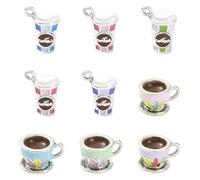Airssory 9 dijes esmaltados de taza de café 3D de 9 estilos para manualidades, joyas, pulseras, collares, aretes, bolsos, llaveros, decoración de teléfono