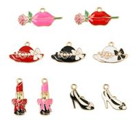 Airssory Dijes esmaltados con diseño de flores y comida para mascotas, estilos mixtos para joyas y manualidades, esmaltado