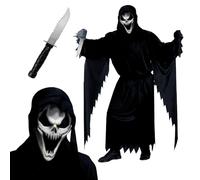 AirSuit Disfraz de Asesino en Serie para Adulto | Serial Killer | Incluye 1 Traje, 1 Máscara y 1 Cuchillo | Disfraz de Asesino para Halloween | Cosplay Película de Terror | OriginalCup