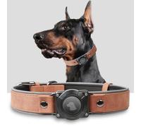 AirTag Collar de Cuero con Soporte para AirTag, Impermeable IPX8, Reflectante, de Gama Alta, Acolchado Suave Ajustable, Collares de rastreador GPS para Perros medianos y Grandes, marrón Caoba, M