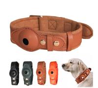 AirTag - Collar de cuero para mascotas, soporte protector integrado, ajustable de 24 a 60 cm, para perros y gatos medianos a grandes, marrón (marrón, S)