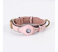 AirTag - Collar de cuero para perro con soporte para Apple Air Tag, collares ajustables para mascotas con hebilla de metal para rastrear caminar, para perros y gatos pequeños y medianos (rosa, M (32