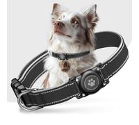 Airtag Collar de perro - 100% resistente al agua Air Tag Collar para perros Apple AirTag, reflectante, acolchado suave, duradero collar para perros medianos y grandes (negro, L (12,6-18,1"))