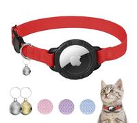 AirTag Collar para gato, collar elástico para gatito con soporte para Apple Air Tag y campana, diseño separable, collar de gato ultra elástico con seguimiento GPS para gatos y cachorros (rojo)