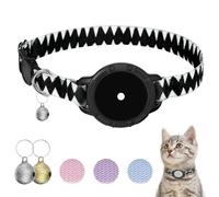 AirTag Collar para gato, collar elástico para gatito con soporte para Apple Air Tag y campana, diseño separable, collar de gato ultra elástico con seguimiento GPS para gatos y cachorros (patrón de