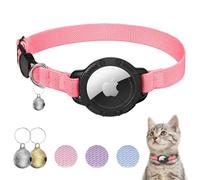 AirTag Collar para gato, collar elástico para gatito con soporte para Apple Air Tag y campana, diseño separable, collar de gato ultra elástico con seguimiento GPS para gatos y cachorros (rosa intenso)